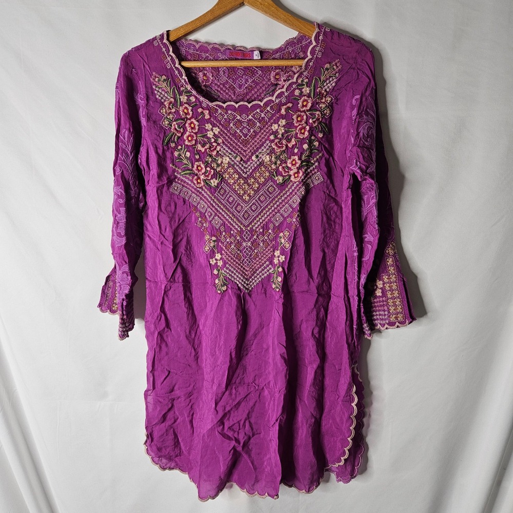 Johnny Was Adonia Purple Embroidered Tunic sz M